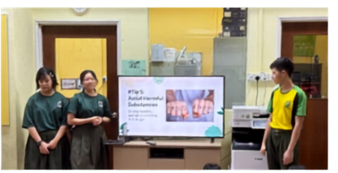 Secondary 3 students sharing health tips with Life Student Care participants at Yishun.